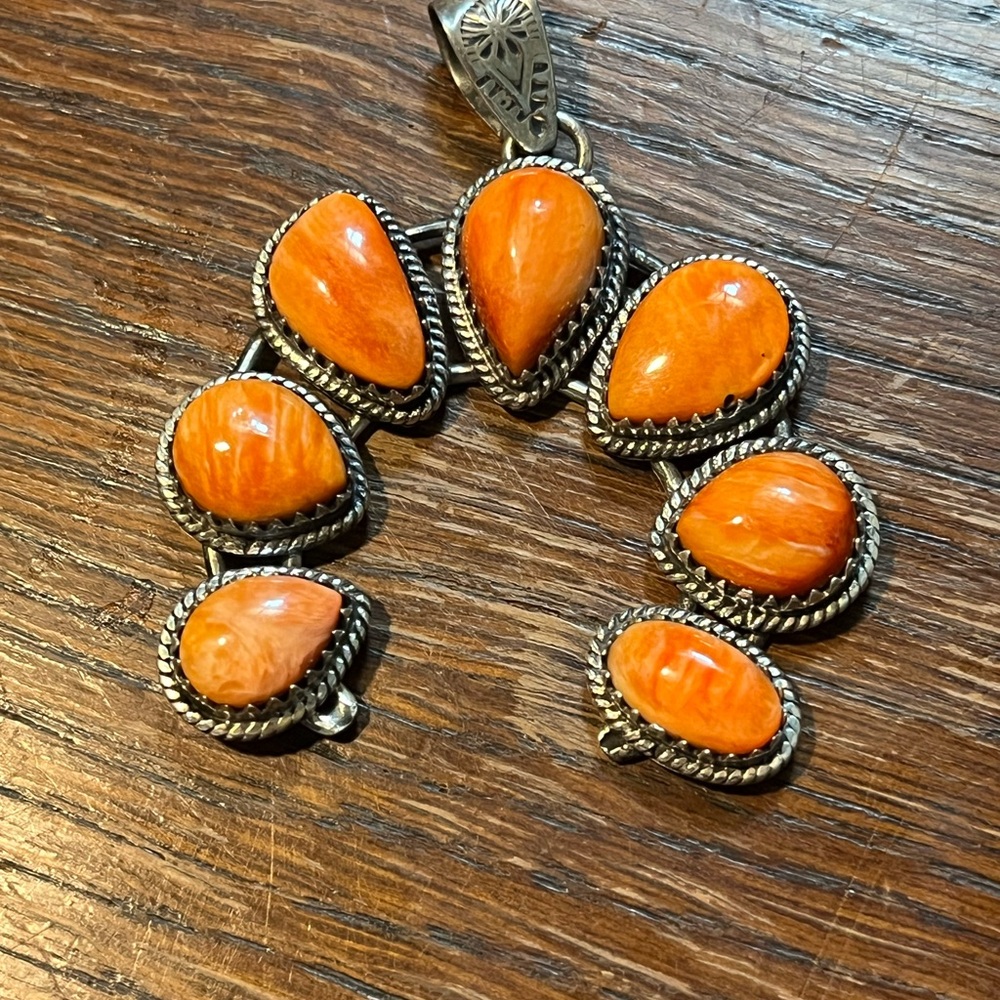 Orange Teardrop Sterling Silver Naja Pendant